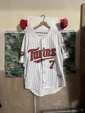 Vintage Majestic Authentic Joe Mauer #7 Minnesota Twins Pinstripe Jersey Size 50